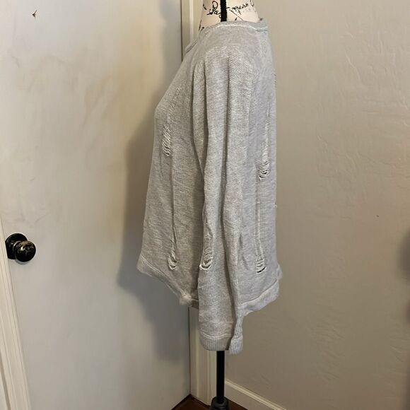 Benjamin Jay Gray Distressed Ripped Pullover Sweatshirt Boho Contemporary Casual - Picture 2 of 9